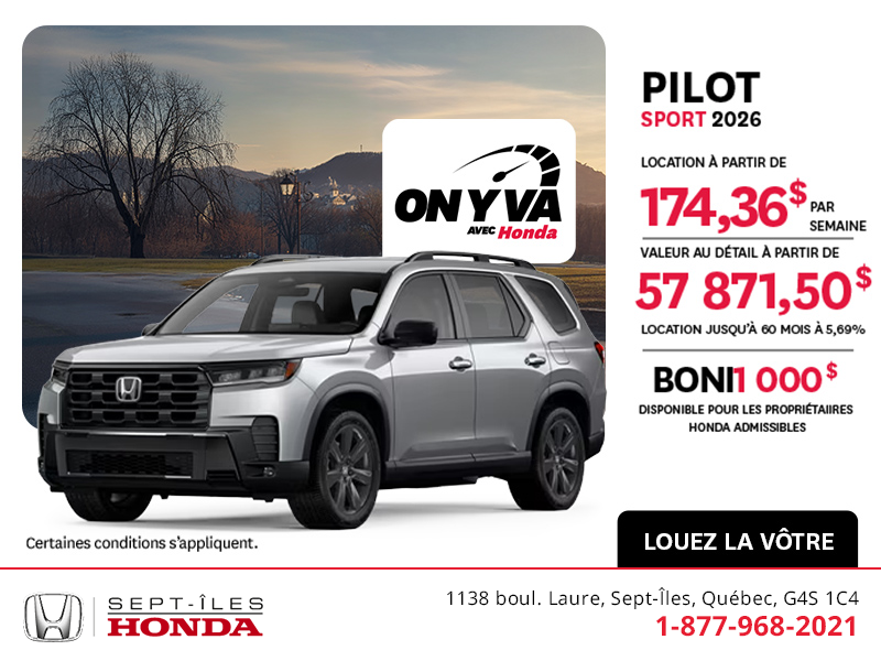 Obtenez le Honda Pilot 2026 !