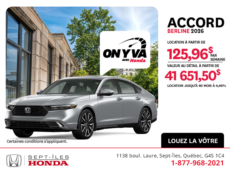 Obtenez la Honda Accord 2026 !