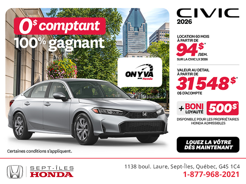 Obtenez la Honda Civic 2026 !