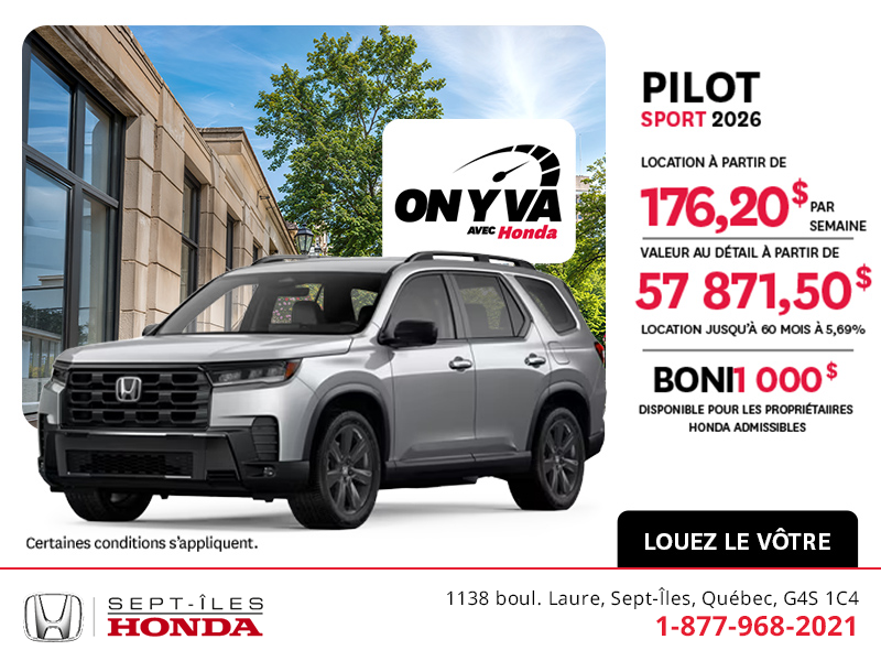 Obtenez la Honda Pilot 2026 !