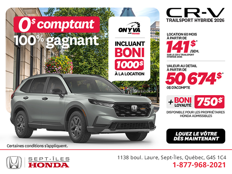 Obtenez le Honda CR-V Hybride 2026!