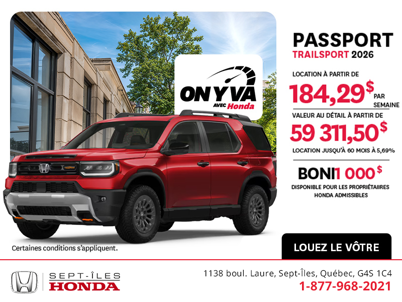 Obtenez le Honda Passport 2026 !