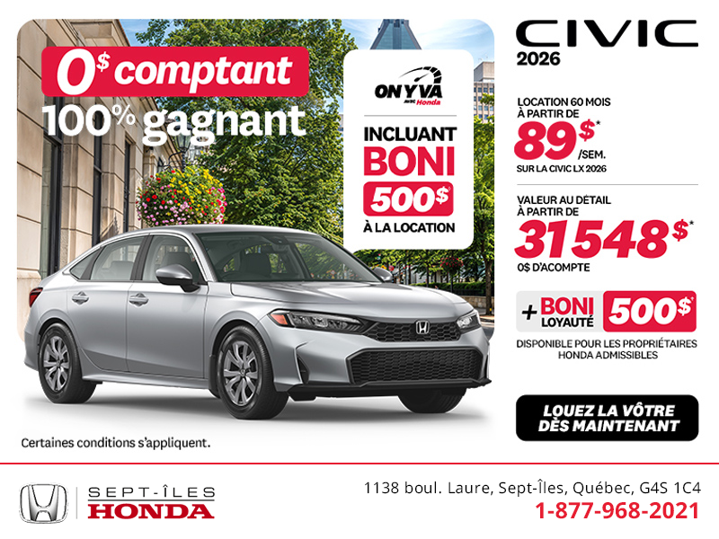 Obtenez la Honda Civic 2026 !
