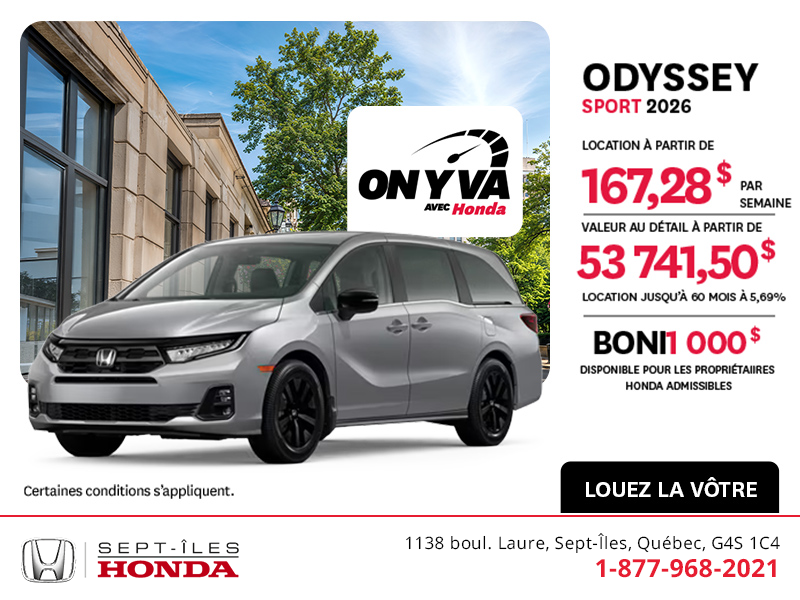 Obtenez la Honda Odyssey 2026 !