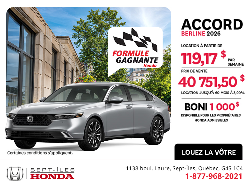 Obtenez la Honda Accord 2026 !