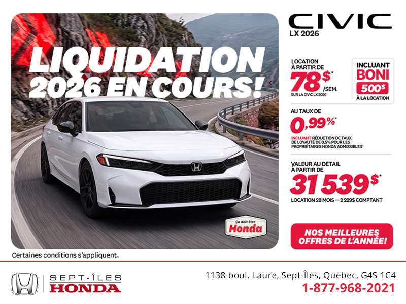 Obtenez la Honda Civic 2026 !