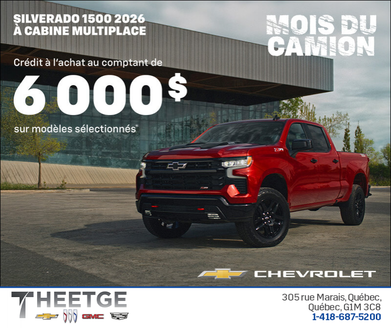 Procurez-vous le Chevrolet Silverado 1500 2026 à cabine multiplace