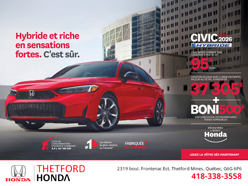 Obtenez le Honda Civic Sedan Hybride 2026 !