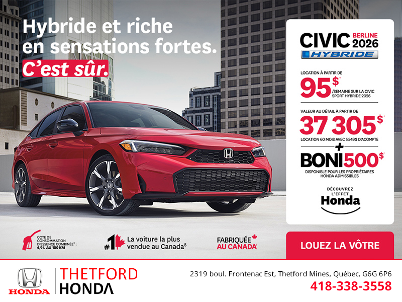 Obtenez le Honda Civic Sedan Hybride 2026 !