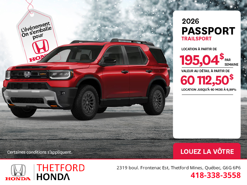Obtenez le Honda Passport 2026 !