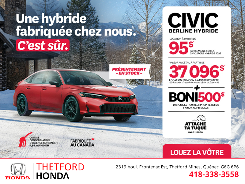 Obtenez le Honda Civic Berline Hybride 2026 !