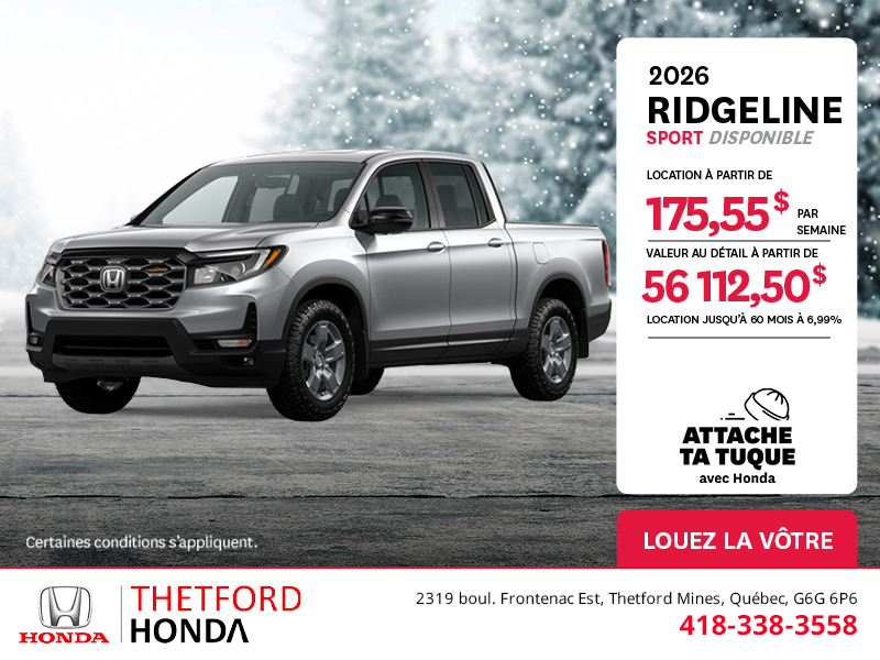 Obtenez le Honda Ridgeline 2026 !