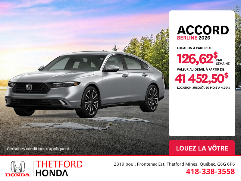 Obtenez la Honda Accord 2026 !