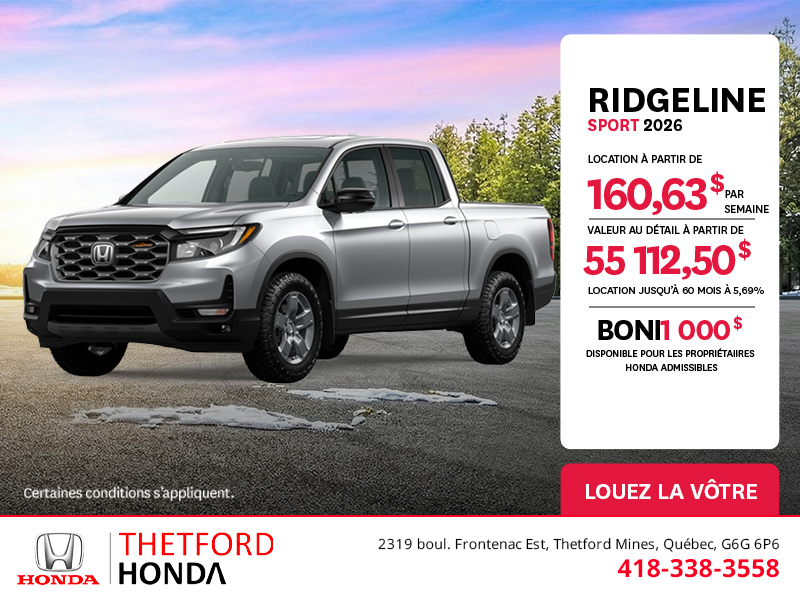 Obtenez le Honda Ridgeline 2026 !