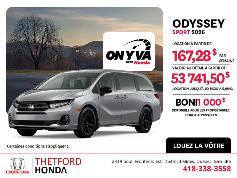 Obtenez la Honda Odyssey 2026 !