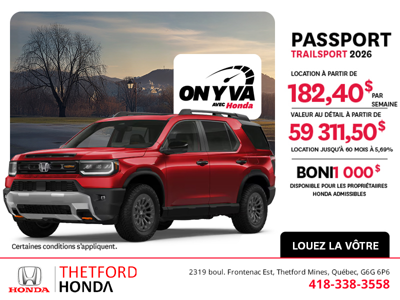 Obtenez le Honda Passport 2026 !