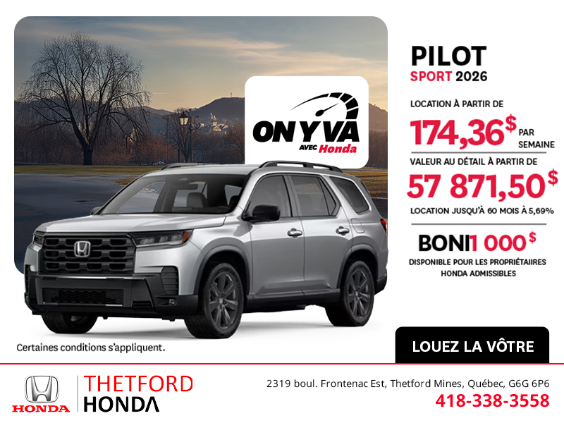 Obtenez le Honda Pilot 2026 !