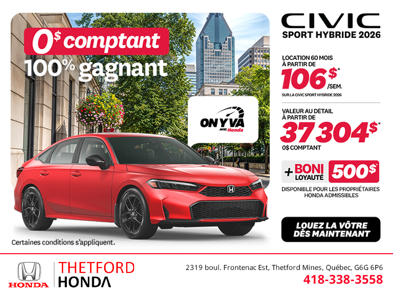 Obtenez la Honda Civic Berline Hybride 2026 !