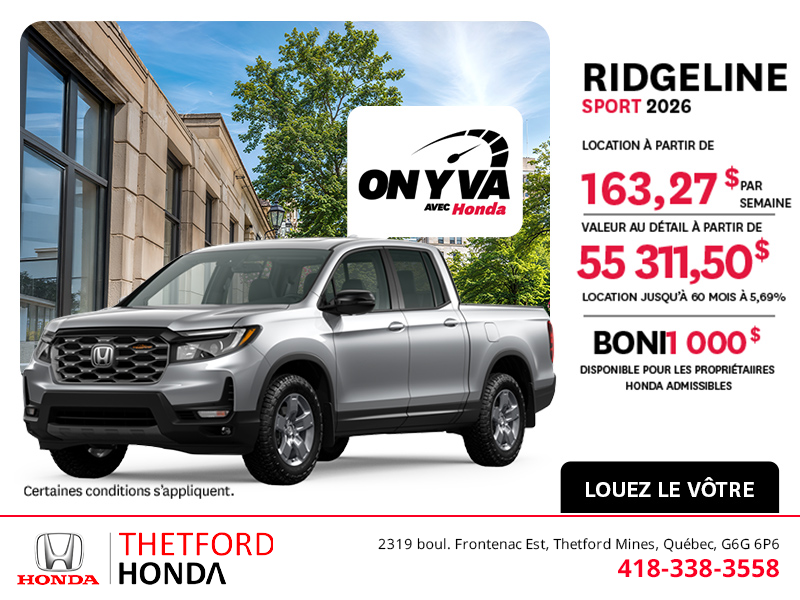 Obtenez le Honda Ridgeline 2026 !