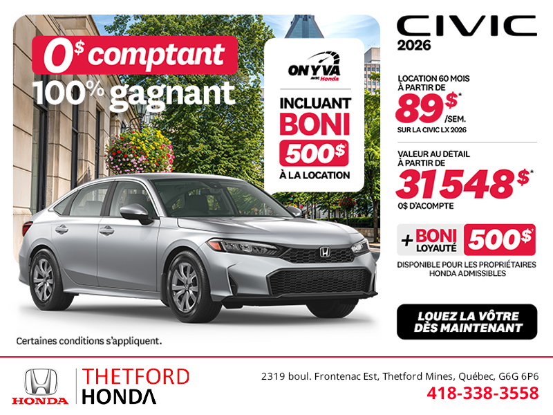 Obtenez la Honda Civic 2026 !