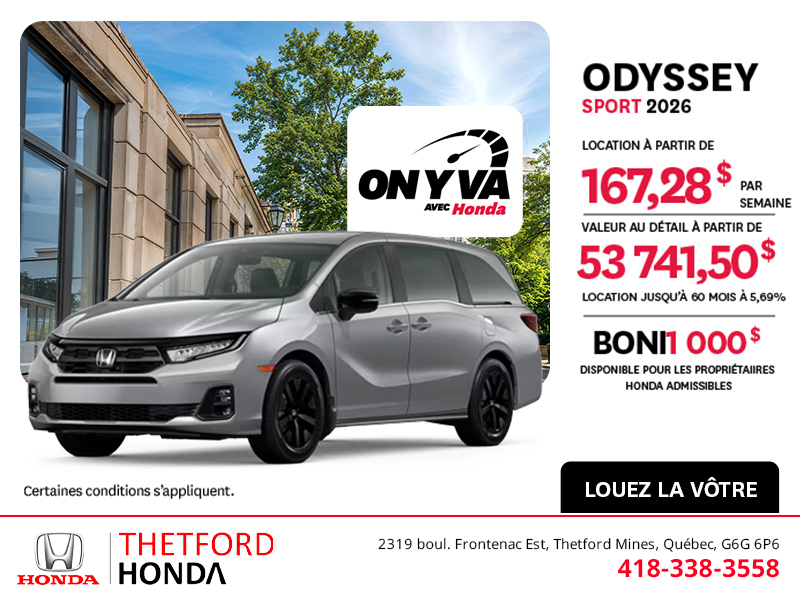 Obtenez la Honda Odyssey 2026 !