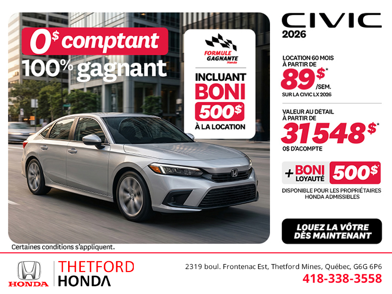 Obtenez la Honda Civic 2026 !