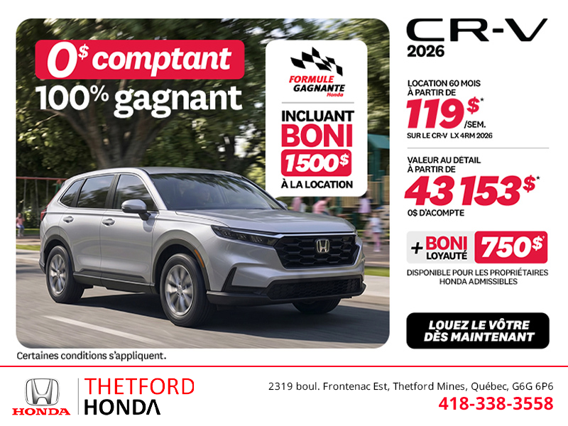 Obtenez la Honda CR-V 2026!
