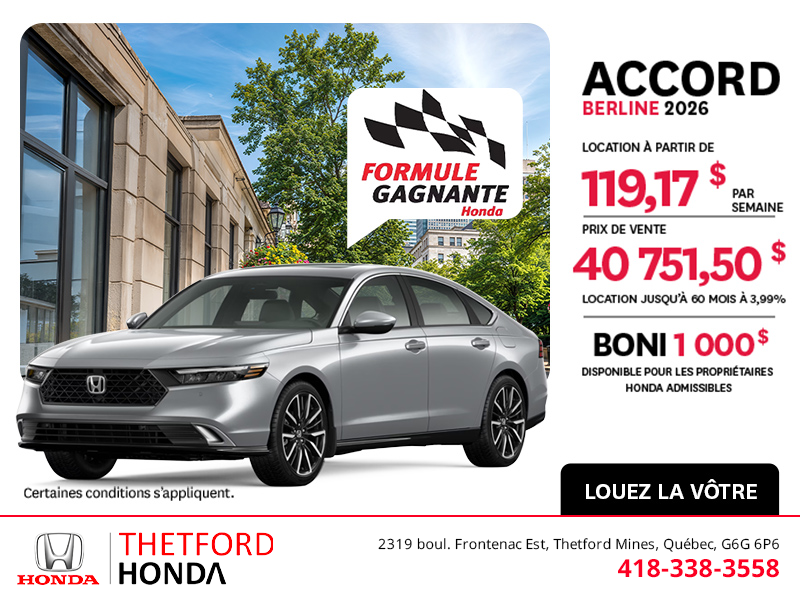 Obtenez la Honda Accord 2026 !