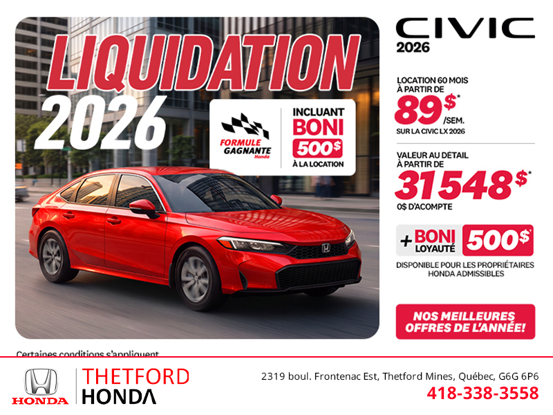 Obtenez la Honda Civic 2026 !