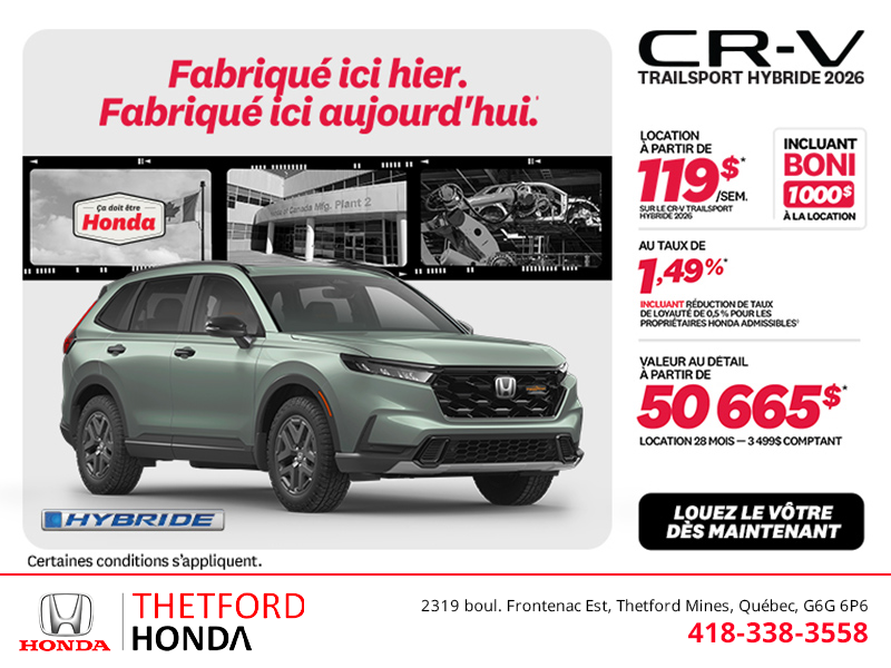 Obtenez la Honda CR-V Hybride 2026!