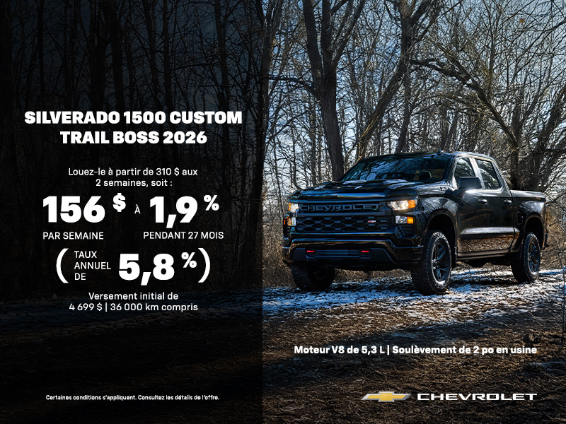 Procurez-vous le Chevrolet Silverado 1500 Custom Trail Boss 2026