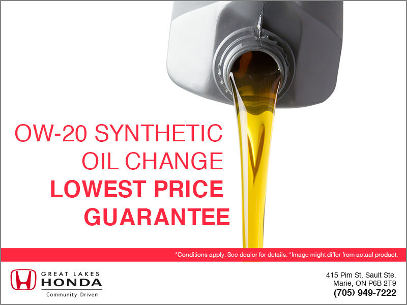 Great Lakes Honda In Sault Ste Marie Ow 20 Synthetic Oil Change Lowest Price Guarantee