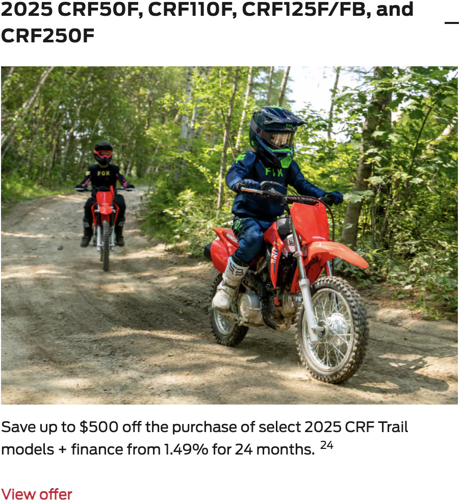 2025 CRF50F, CRF110F, CRF125F/FB, and CRF250F [In Stock]