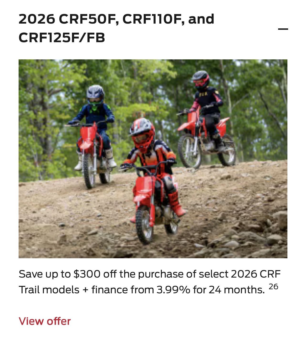 2026 CRF50F, CRF110F, and CRF125F/FB [in Stock]