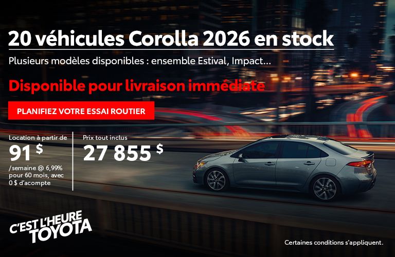20 véhicules Corolla 2026 en stock