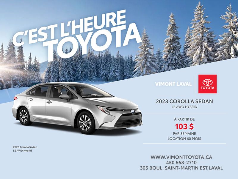 Vimont Toyota Laval Promotion Février Corolla Hybride AWD 2023