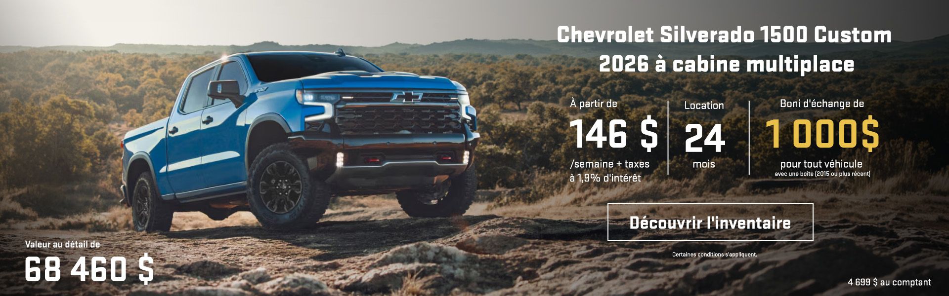Chevrolet Silverado 1500 Custom 2026 à cabine multiplace