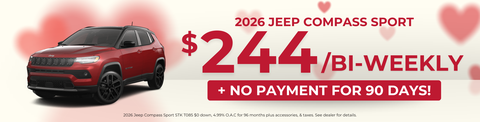 2026 Jeep Compass Sport: $244/BW + No Payment for 90 Days!