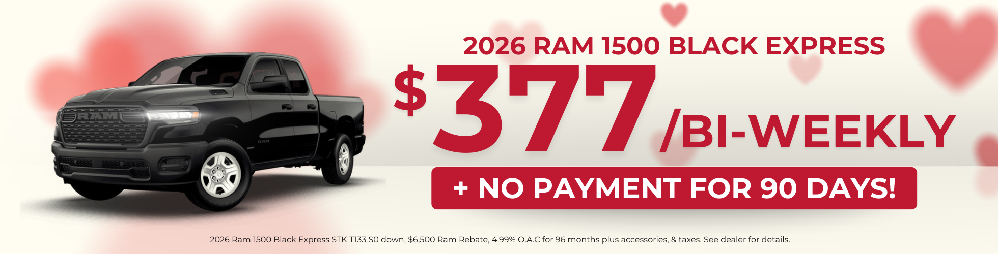 2026 Ram 1500 Black Express: $377/BW + No Payment for 90 Days!