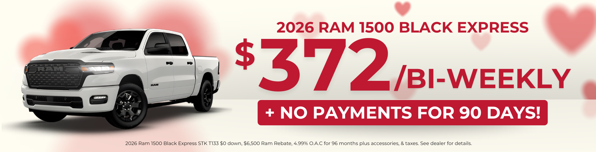 2026 Ram 1500 Black Express: $377/BW + No Payment for 90 Days!