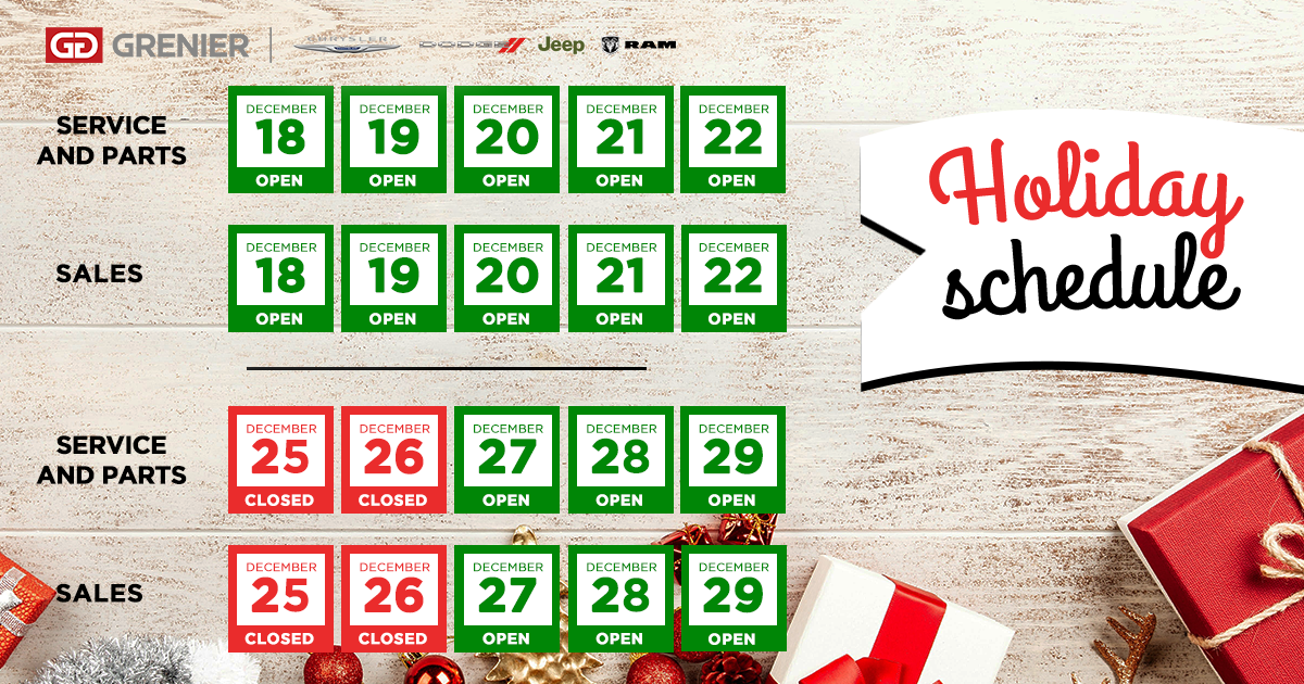 HOLIDAY SCHEDULE