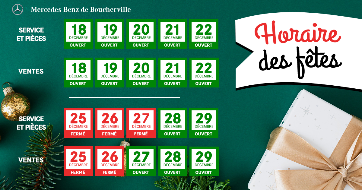 HORAIRE DES FÊTES