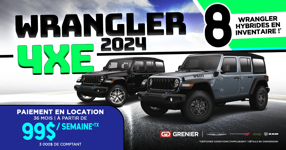 Grenier Chrysler à Terrebonne | WRANGLER 4XE DISPONIBLES