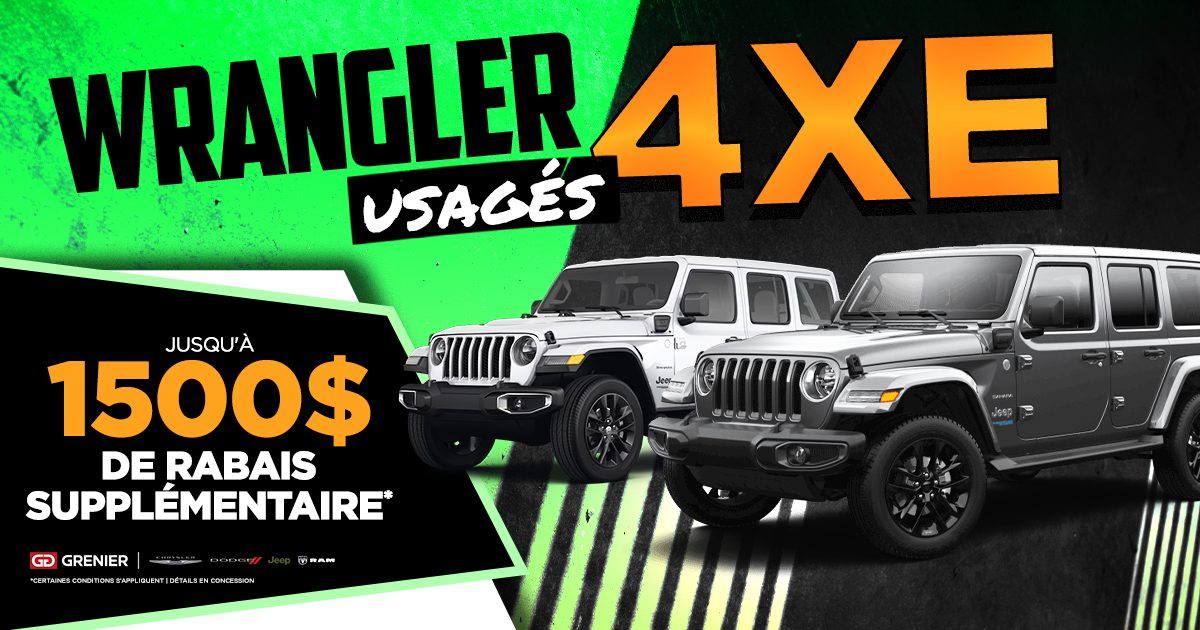 Grenier Chrysler à Terrebonne | JEEP WRANGLER 4XE usagés en promotion!