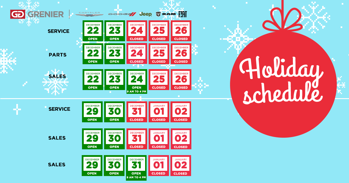HOLIDAY SCHEDULE