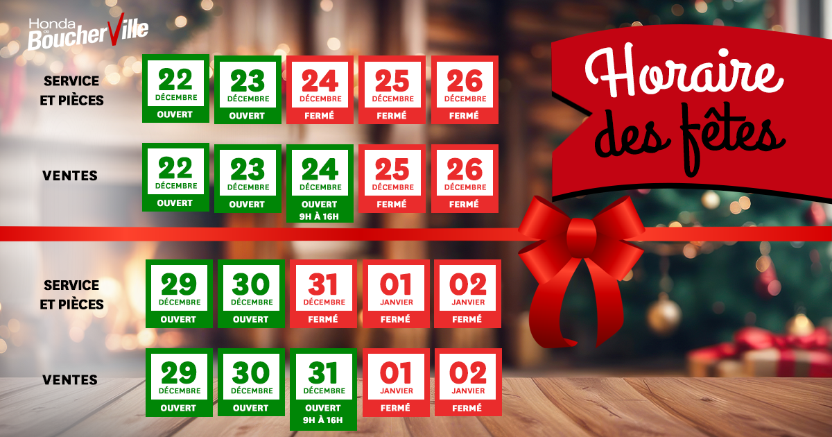 HORAIRE DES FÊTES