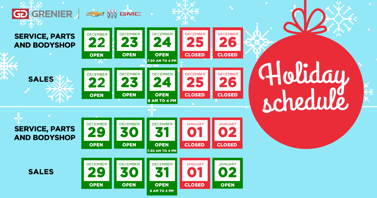 HOLIDAY SCHEDULE