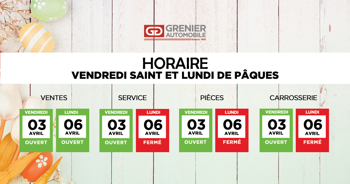 HORAIRE DE PÂQUES !