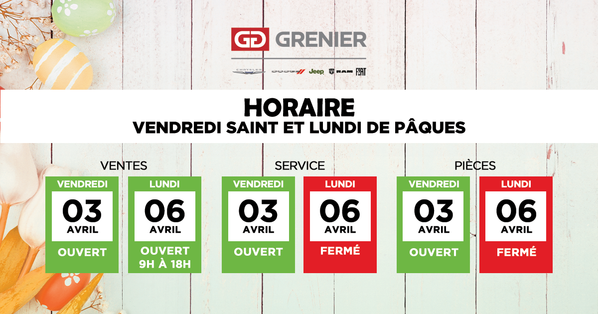 HORAIRE DE PÂQUES !