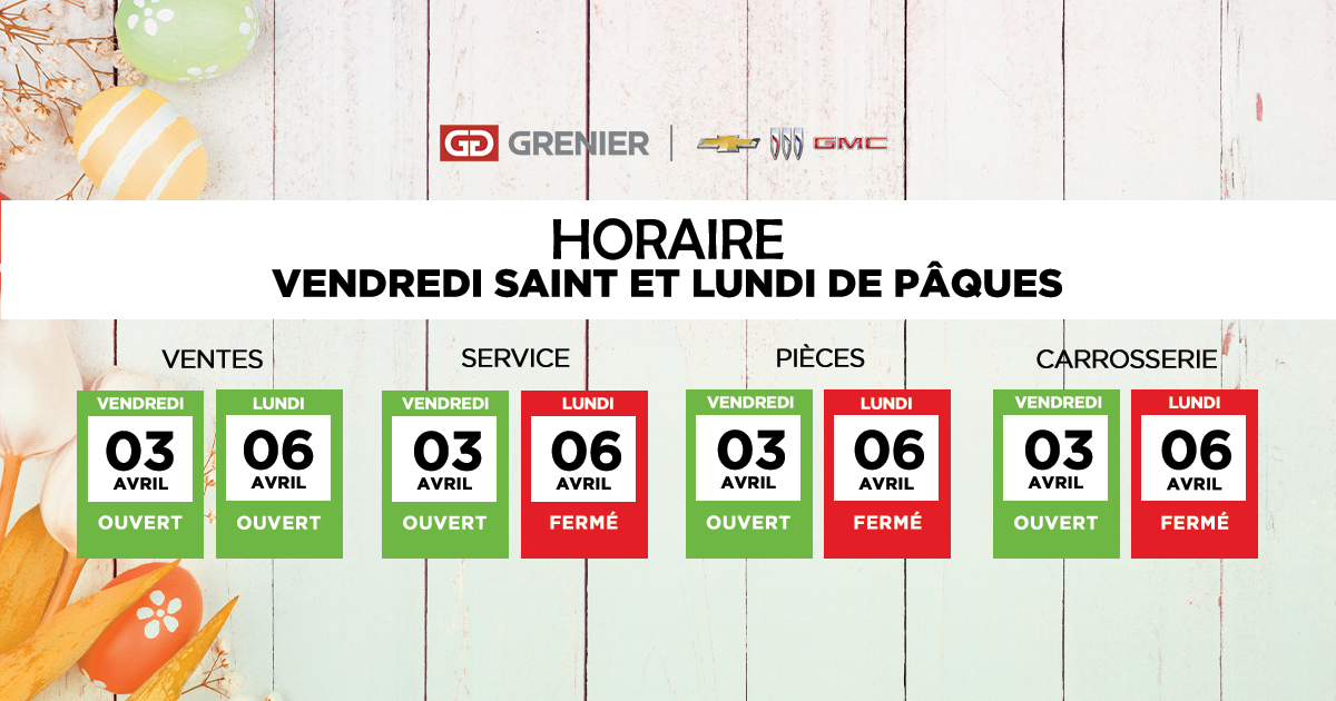 HORAIRE DE PÂQUES !